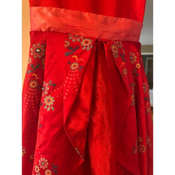 Disney Store Girls Red Floral Princess Dress With Satin Bow & Embroidered Size M - Picture 2 of 7